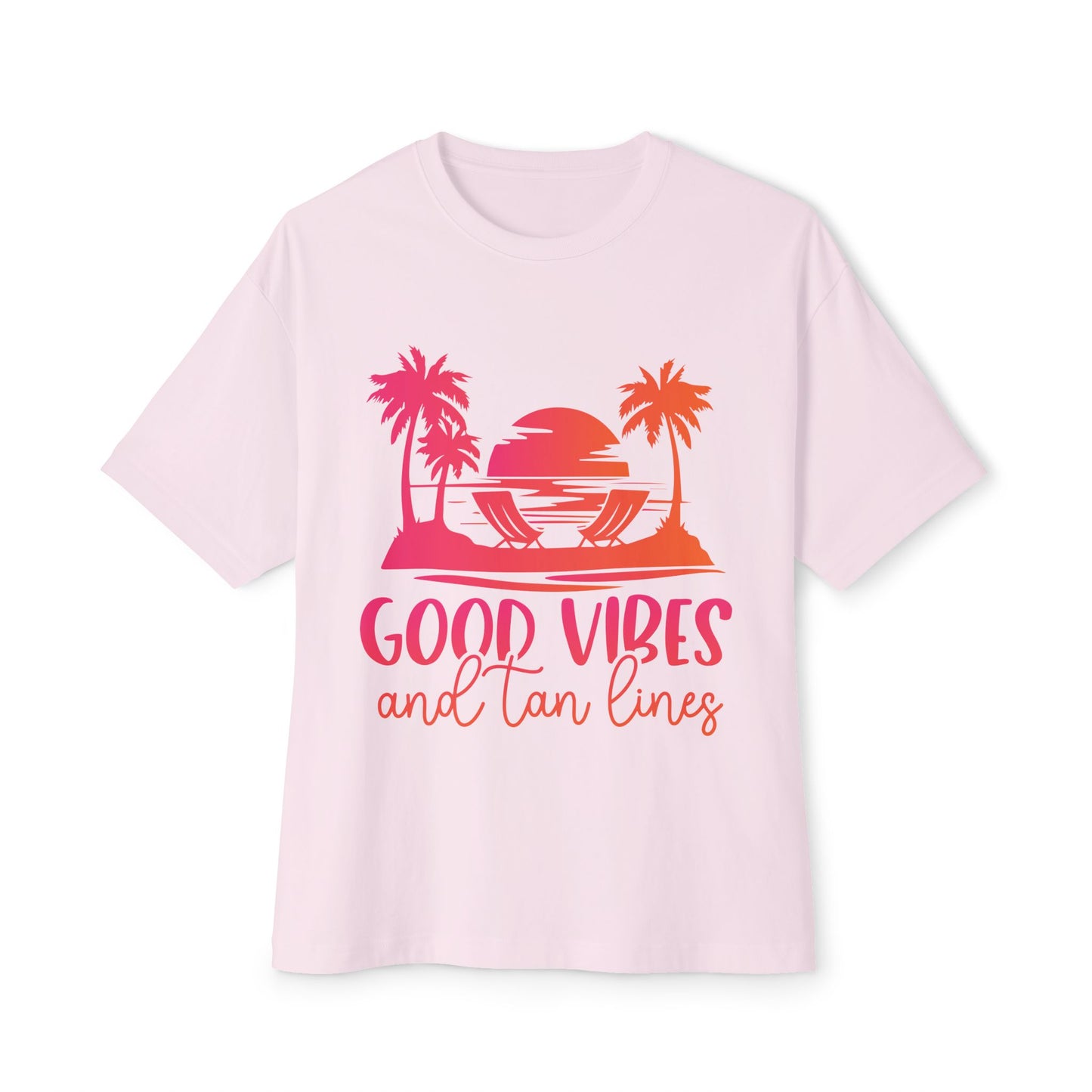 Good Vibes Oversized Tee, Tropical T-Shirt, Beachwear, Relaxed Fit Summer Top, Vacation Shirt, Gift for Beach Lovers