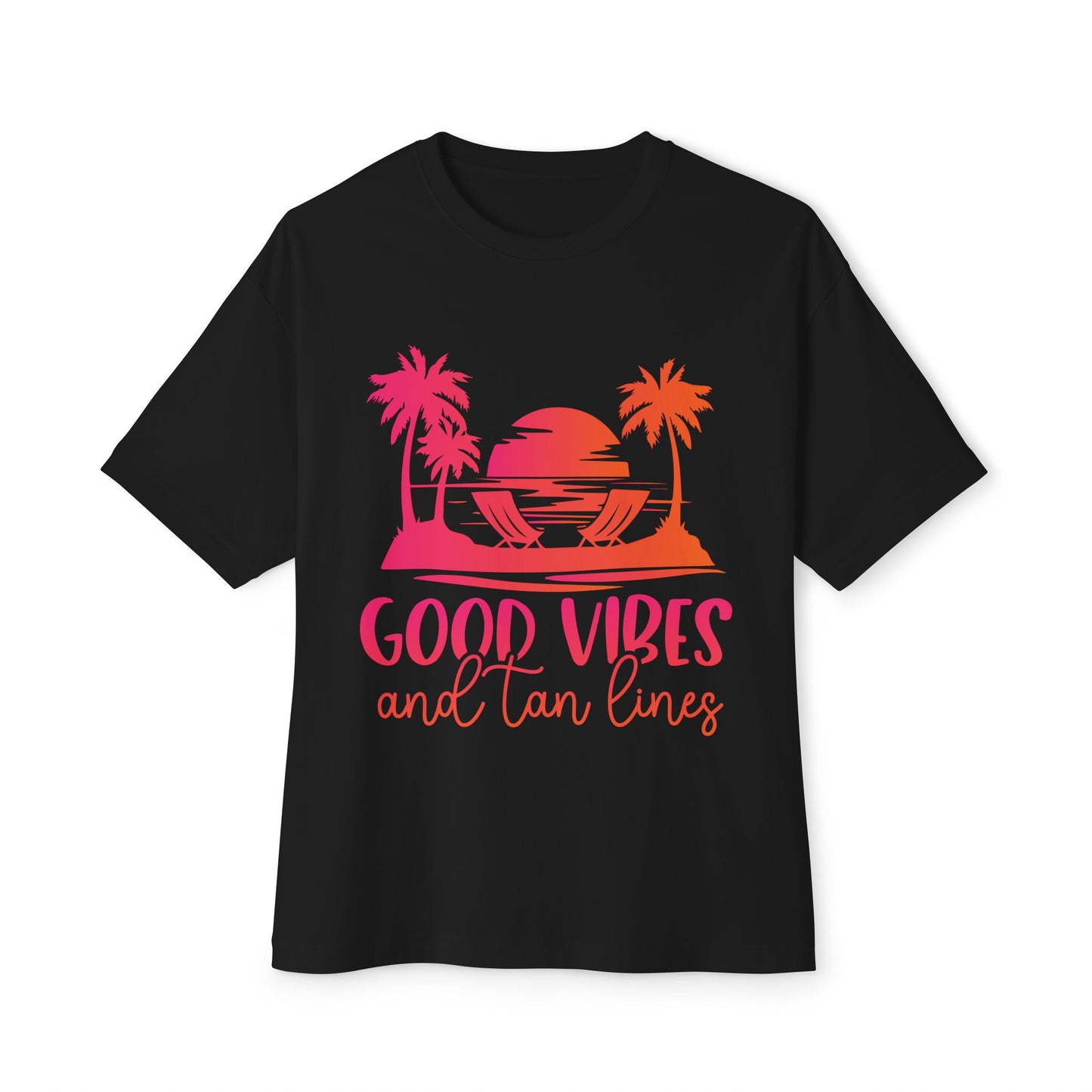 Good Vibes Oversized Tee, Tropical T-Shirt, Beachwear, Relaxed Fit Summer Top, Vacation Shirt, Gift for Beach Lovers