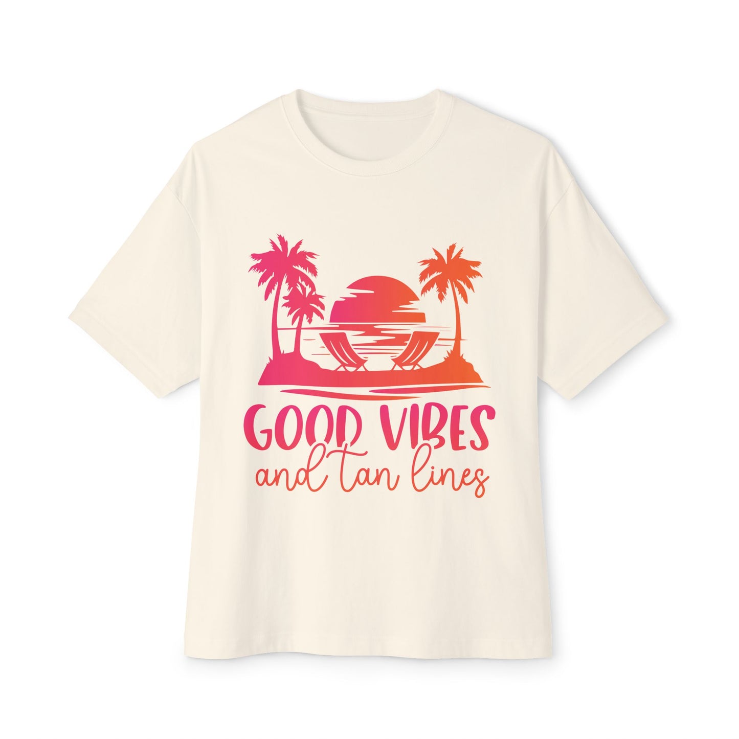 Good Vibes Oversized Tee, Tropical T-Shirt, Beachwear, Relaxed Fit Summer Top, Vacation Shirt, Gift for Beach Lovers