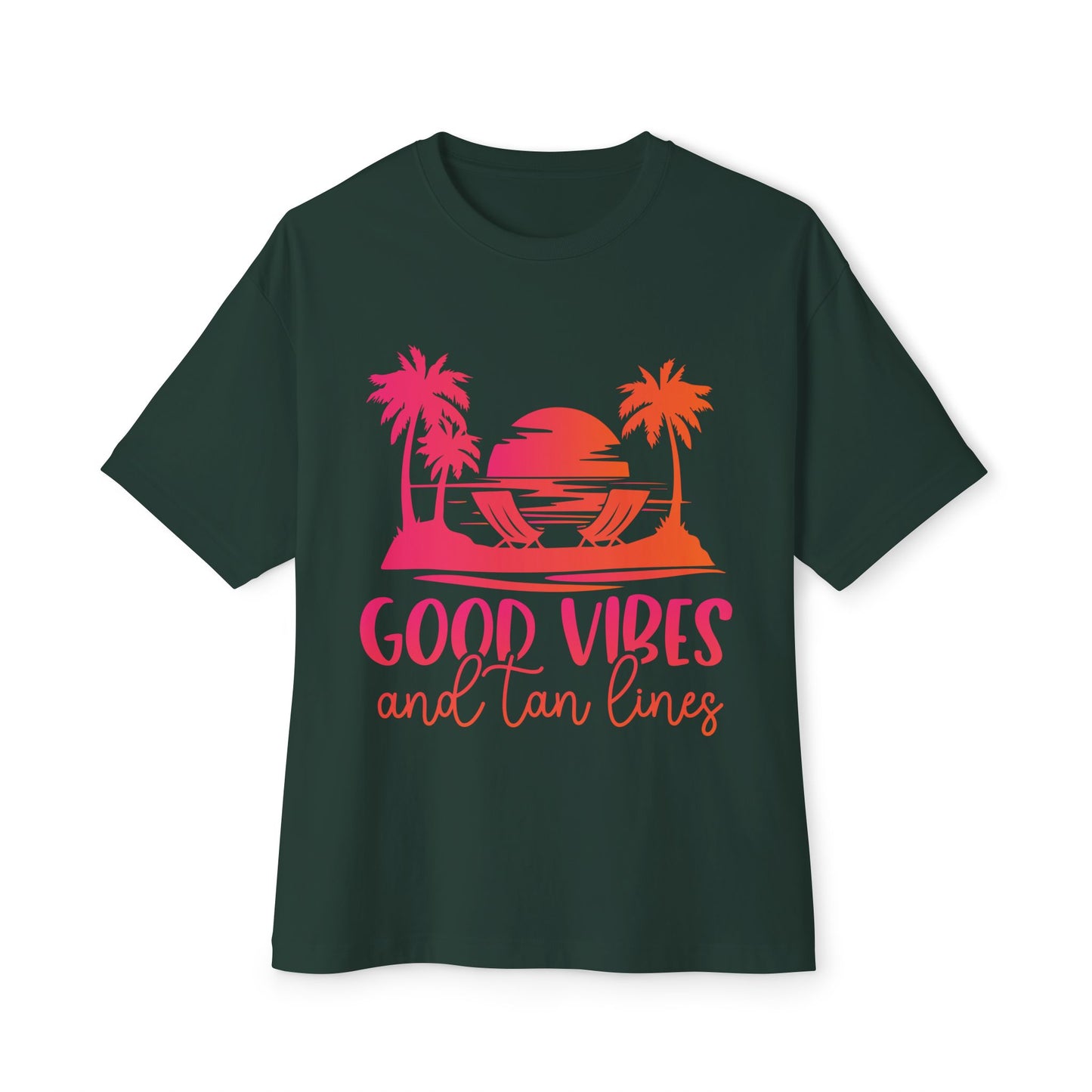 Good Vibes Oversized Tee, Tropical T-Shirt, Beachwear, Relaxed Fit Summer Top, Vacation Shirt, Gift for Beach Lovers