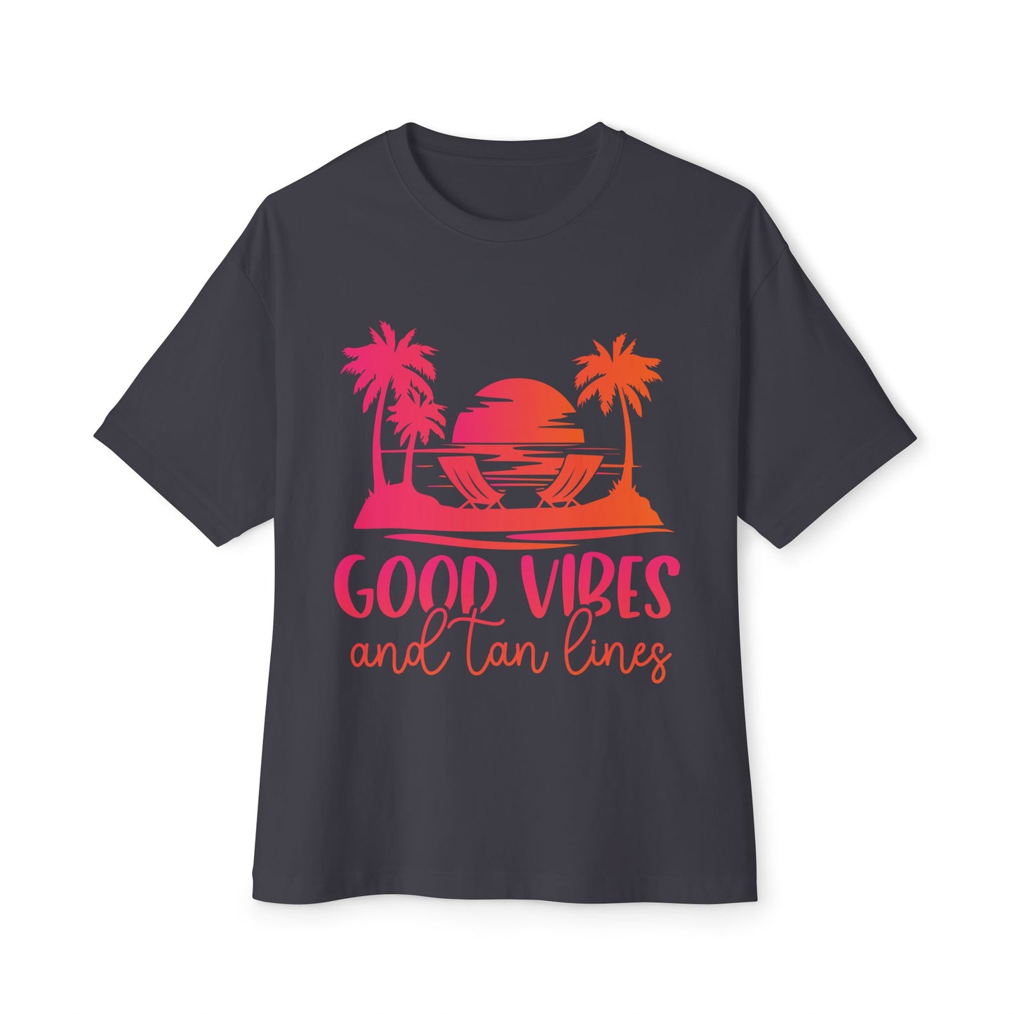 Good Vibes Oversized Tee, Tropical T-Shirt, Beachwear, Relaxed Fit Summer Top, Vacation Shirt, Gift for Beach Lovers