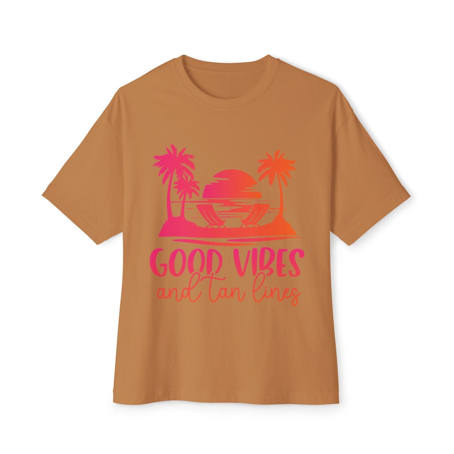 Good Vibes Oversized Tee, Tropical T-Shirt, Beachwear, Relaxed Fit Summer Top, Vacation Shirt, Gift for Beach Lovers