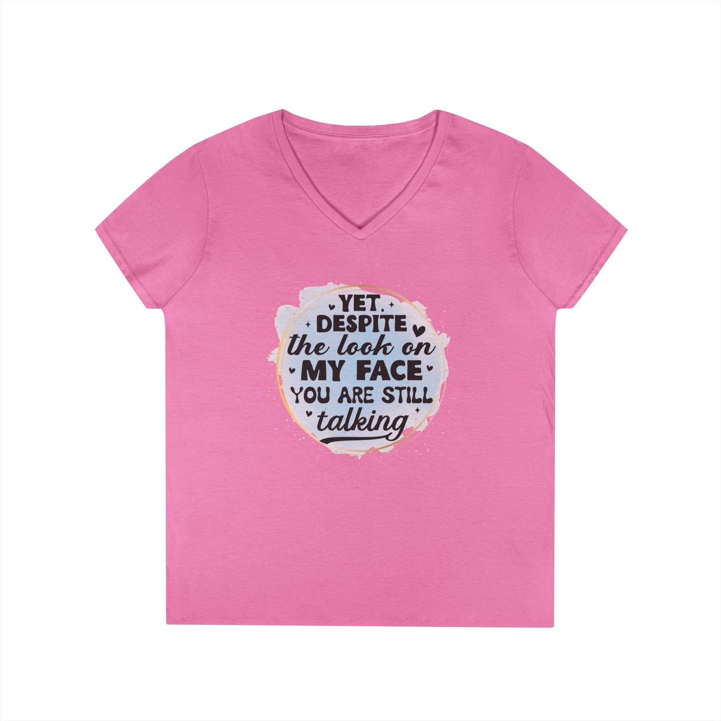 Funny Ladies' V-Neck T-Shirt - "Despite the Look on My Face" - Casual Wear, Gift for Friends, Humor Tee, Everyday Comfort, [...]