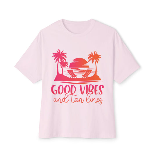 Good Vibes Oversized Tee, Tropical T-Shirt, Beachwear, Relaxed Fit Summer Top, Vacation Shirt, Gift for Beach Lovers