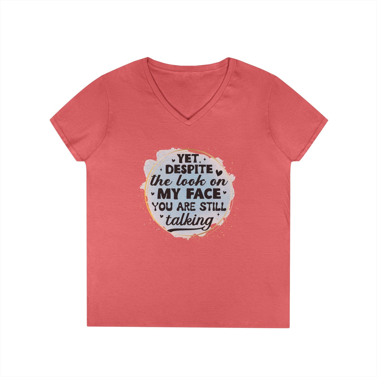 Funny Ladies' V-Neck T-Shirt - "Despite the Look on My Face" - Casual Wear, Gift for Friends, Humor Tee, Everyday Comfort, [...]