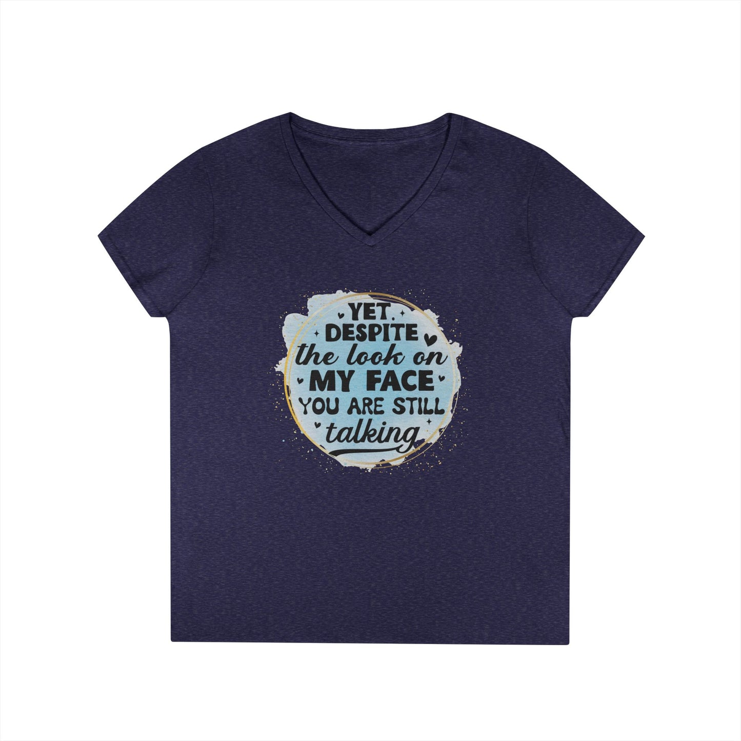 Funny Ladies' V-Neck T-Shirt - "Despite the Look on My Face" - Casual Wear, Gift for Friends, Humor Tee, Everyday Comfort, [...]