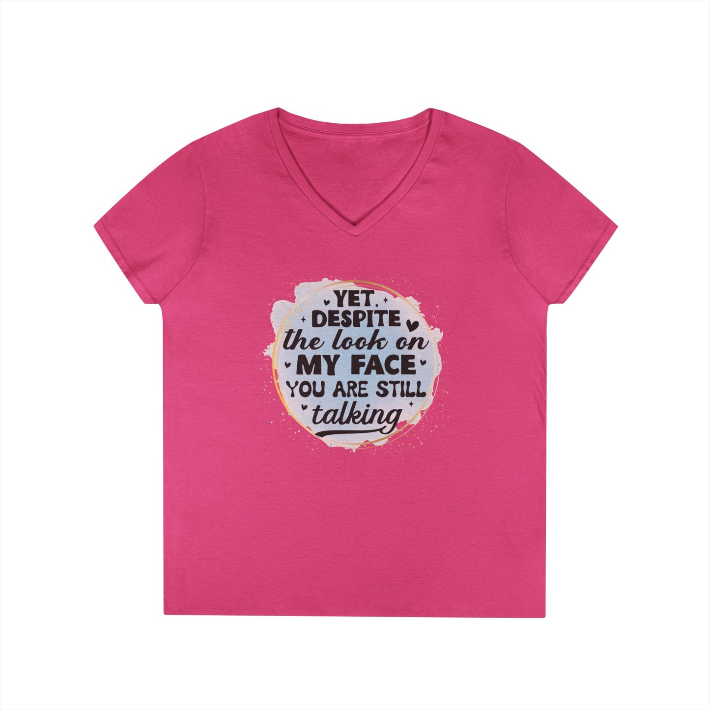 Funny Ladies' V-Neck T-Shirt - "Despite the Look on My Face" - Casual Wear, Gift for Friends, Humor Tee, Everyday Comfort, [...]
